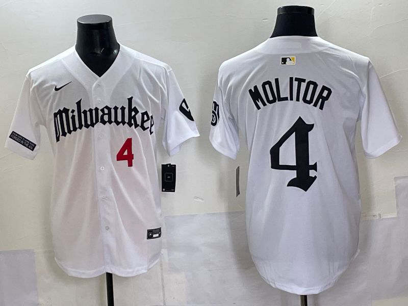 Men 2025 Milwaukee Brewers #4 Molitor White Five generations Joint Name Nike MLB Jersey style 6->milwaukee brewers->MLB Jersey
